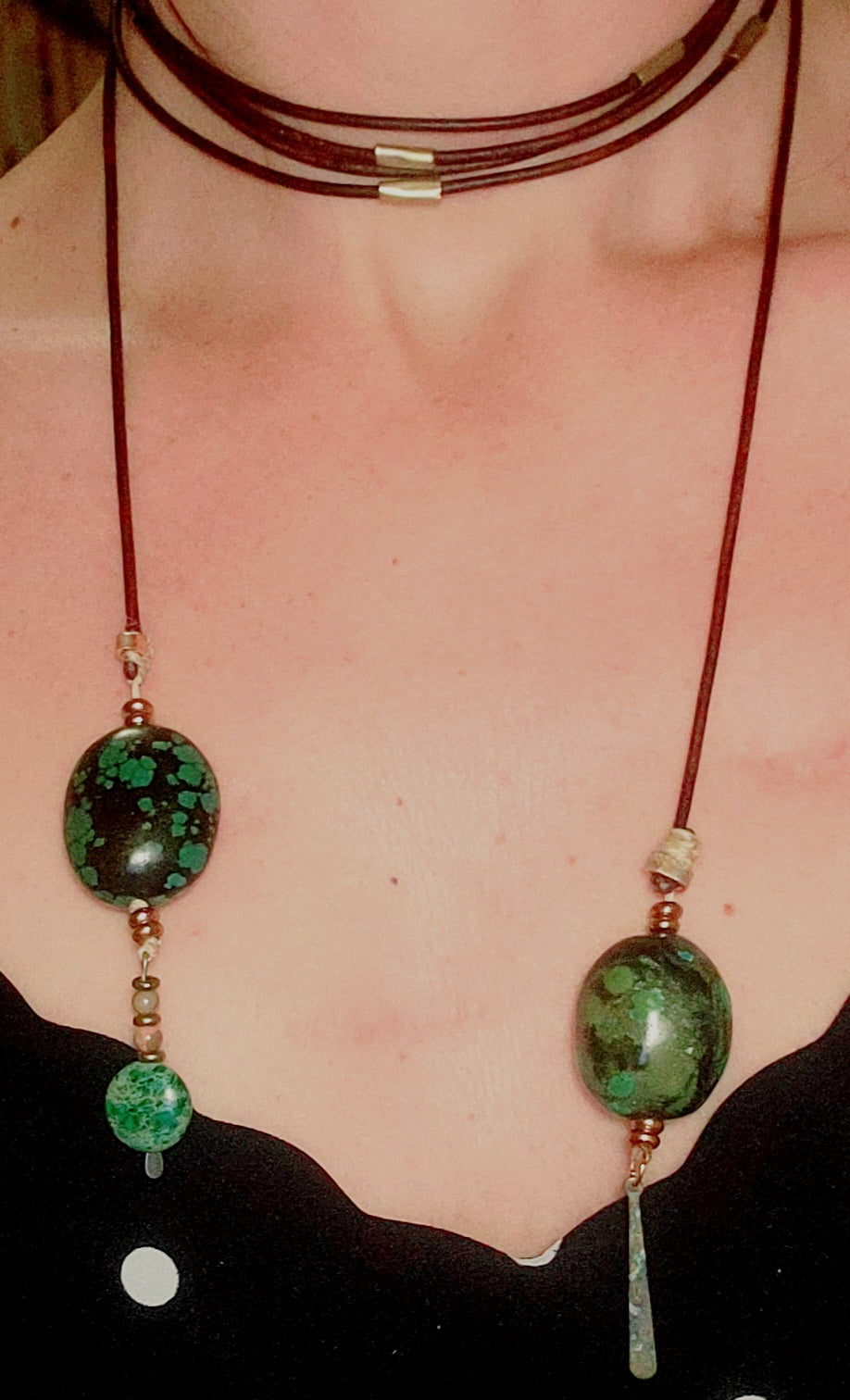 Necklace - Leather Rope and Turquoise Choker
