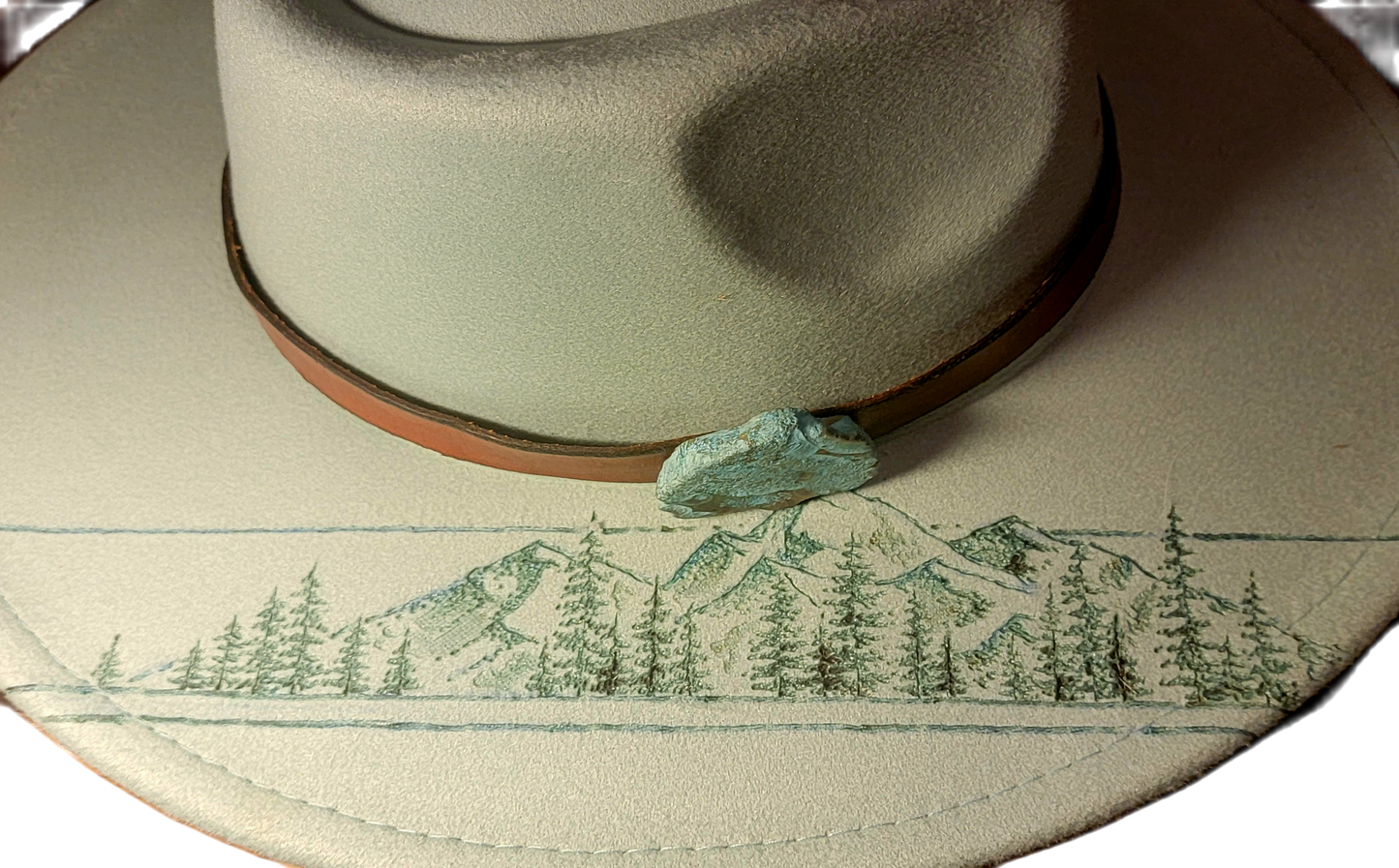 Hat & Hat Band - Felt with hand burned tree line