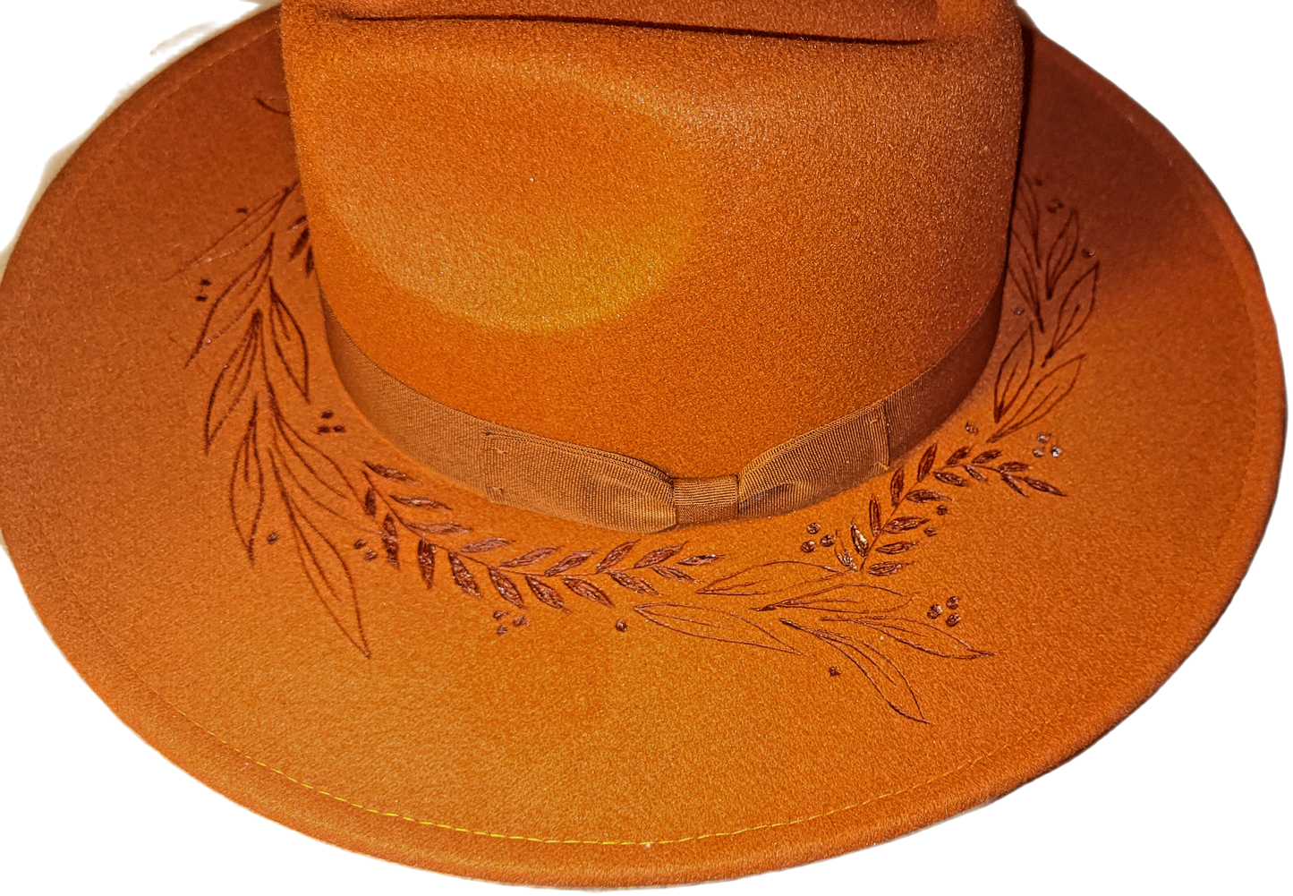 Hat - Burnt Orange Felt with hand burned wreath