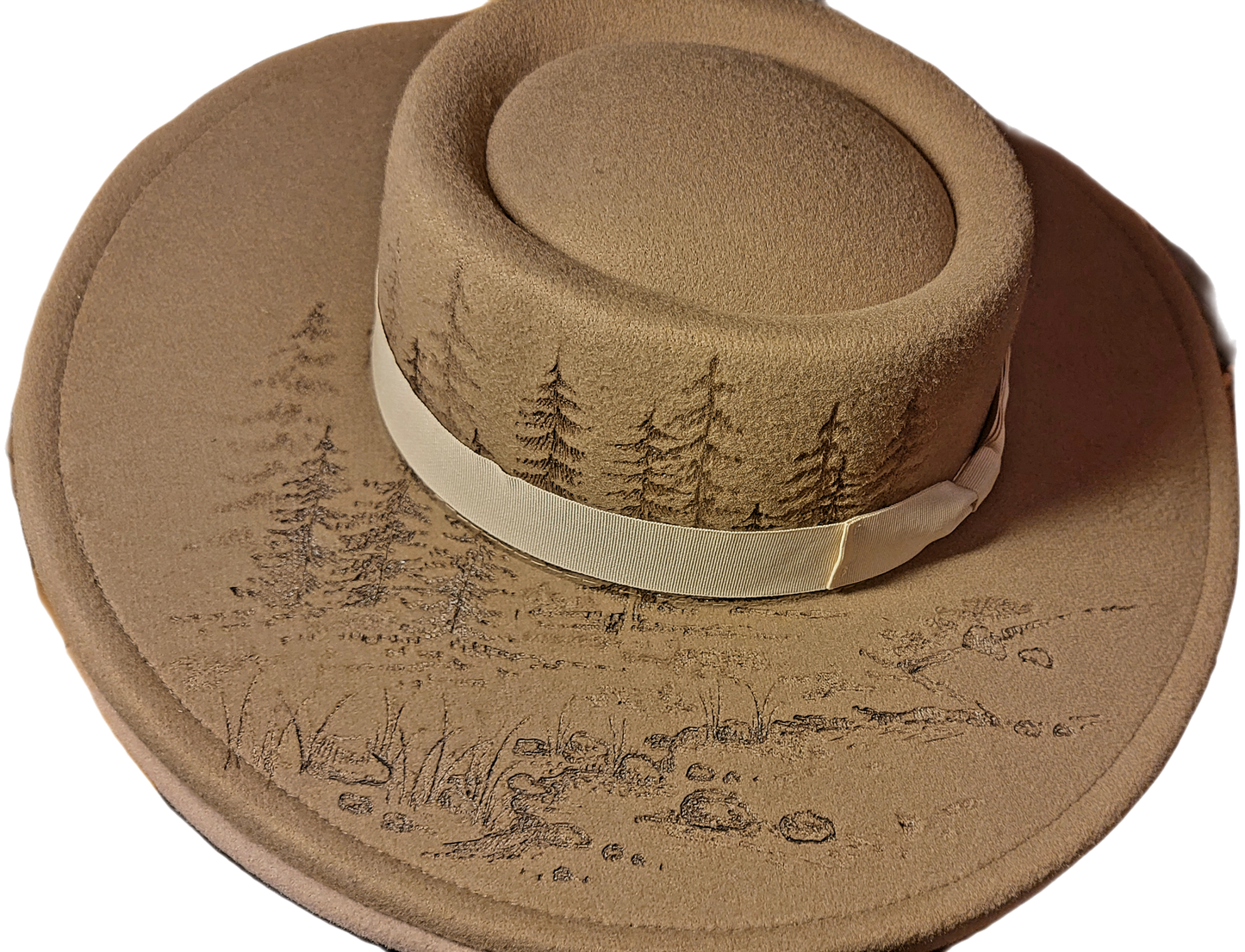 Hat - Tan hand burned Felt
