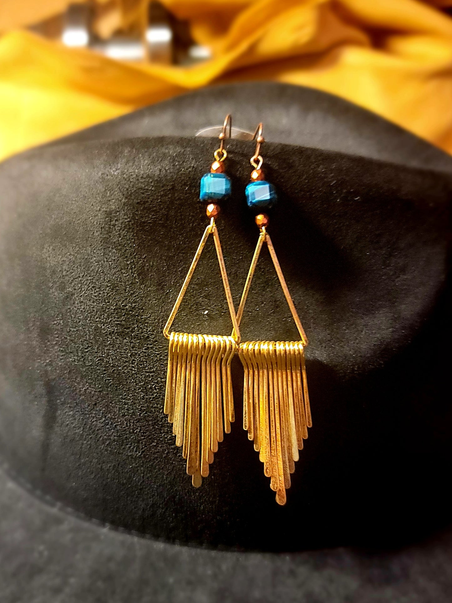 Earrings - Blue Tigers Eye with Copper and Gold accents