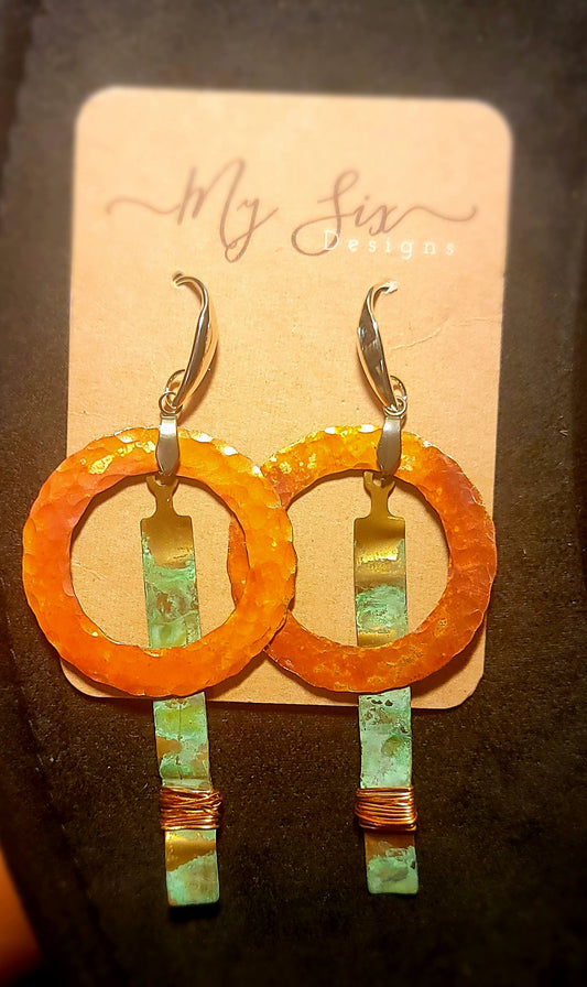 Earrings - Copper and brass earrings with silver  hooks