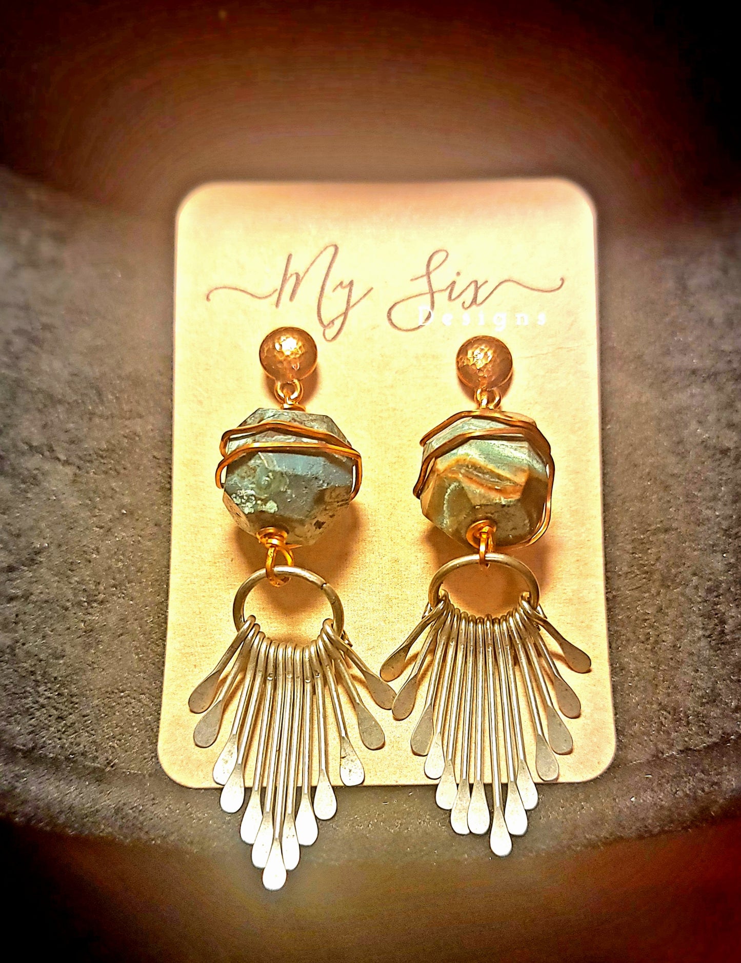 Earrings - Turquoise with Copper Studs and silver and Copper accents