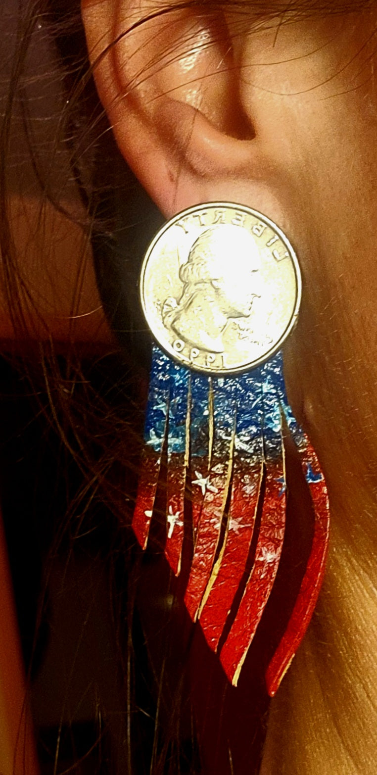 Earrings - Hand Painted Leather and Quarters