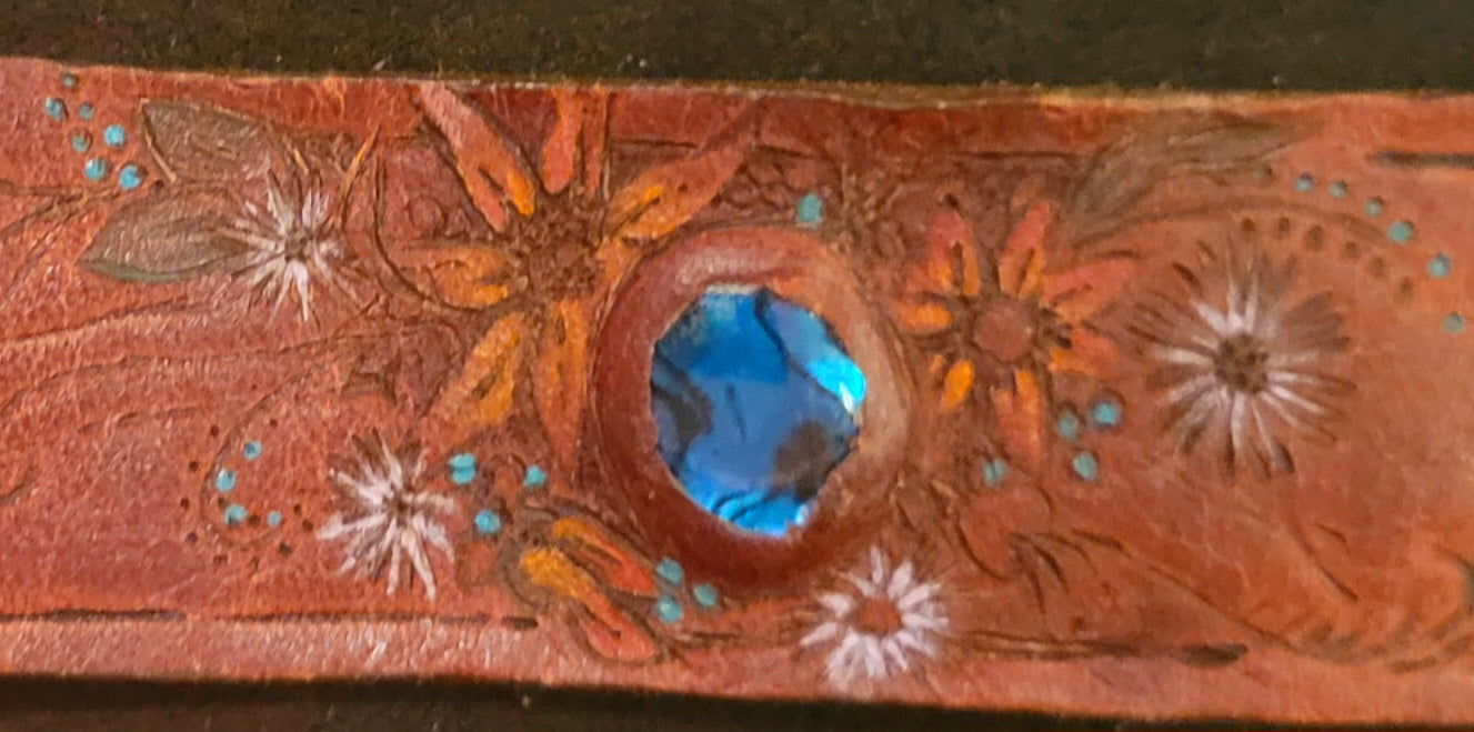 Bracelet - Leather Hand Painted with Inlaid Abalone Shell