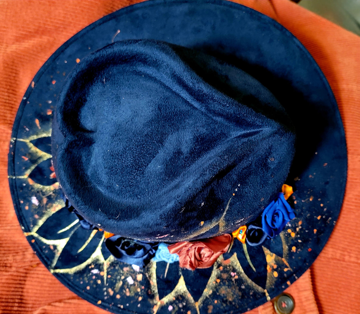 Hat - Hand painted Blue Felt Heart Top