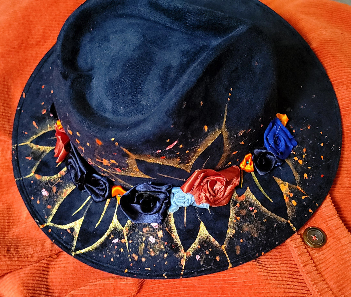 Hat - Hand painted Blue Felt Heart Top