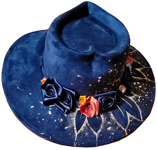 Hat - Hand painted Blue Felt Heart Top