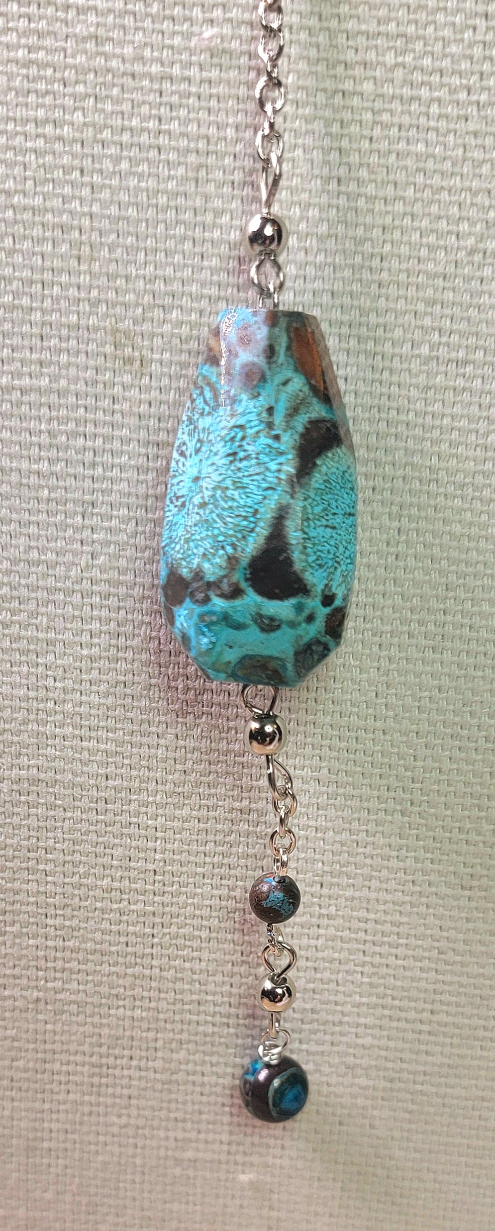 Necklace- Turquoise and silver beads with silver chain and adjustable length metal clasp