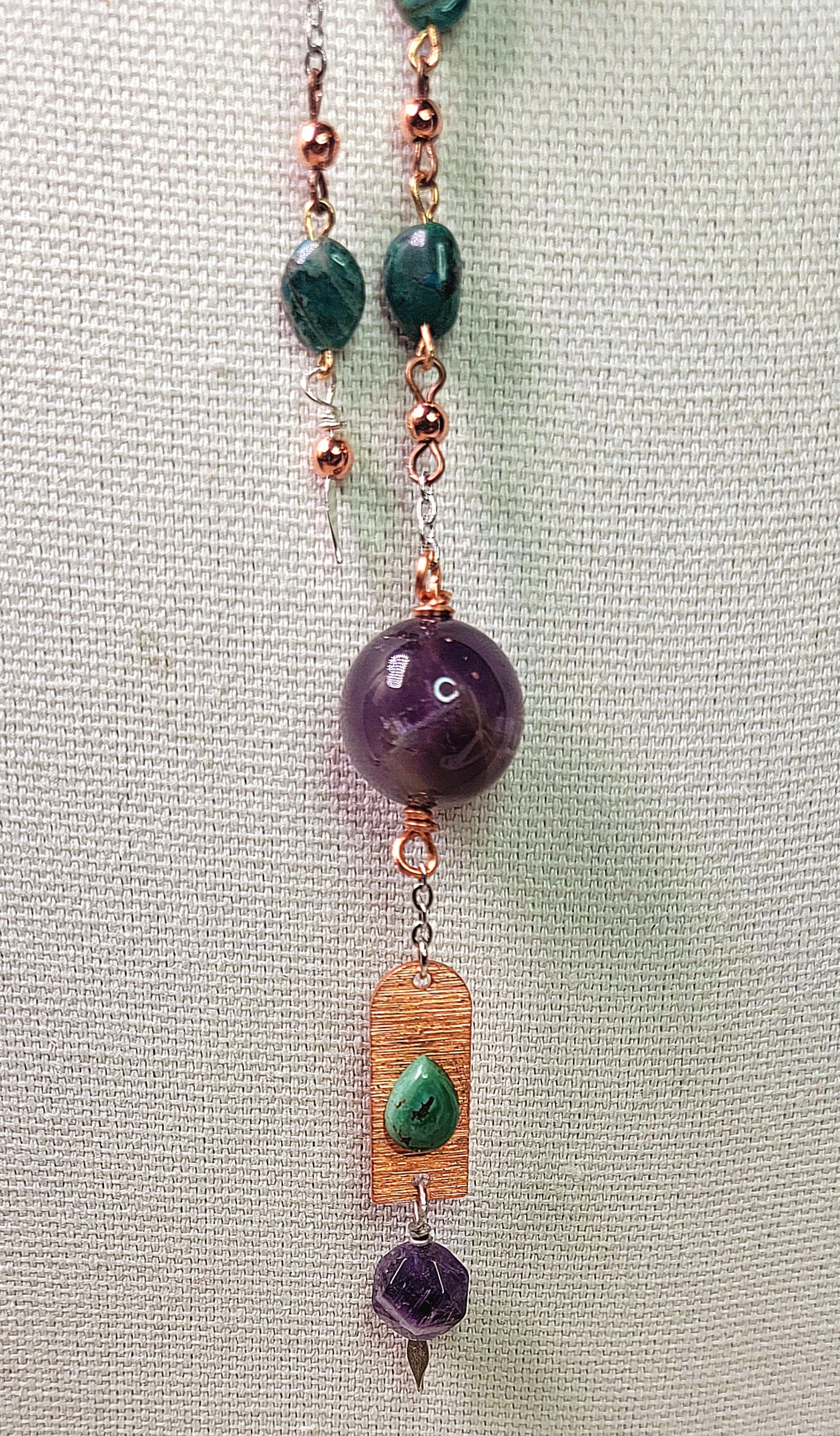 Necklace - Amethyst and Gemstones with copper beads and silver chain