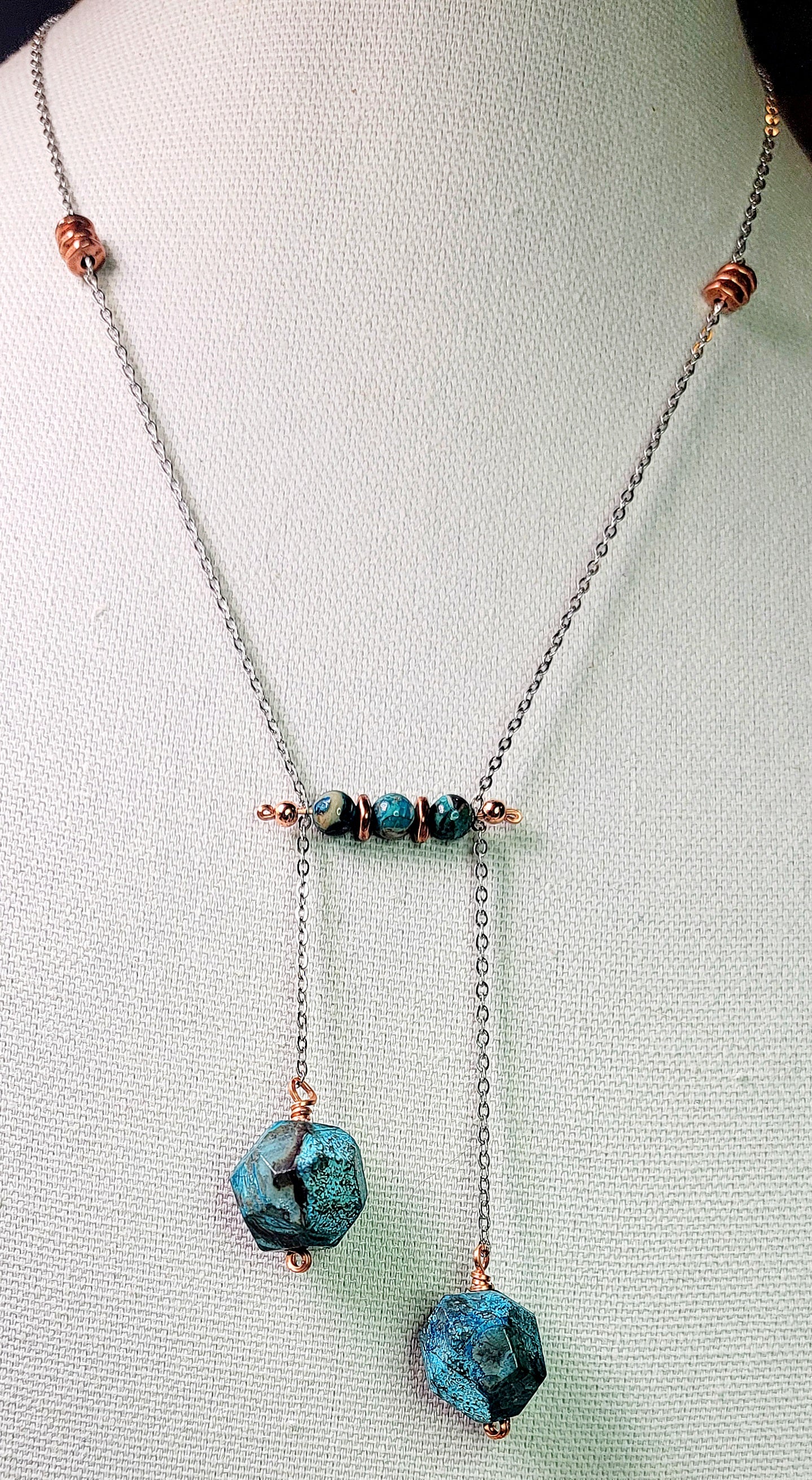 Necklace - Turquoise and Copper with silver chain