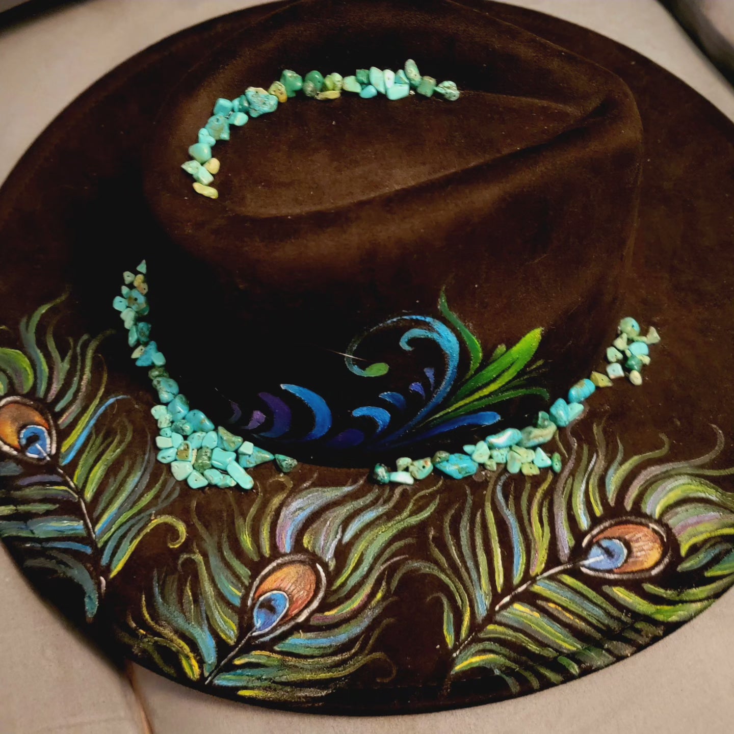 Hat - Hand Painted Felt with Turquoise Accent