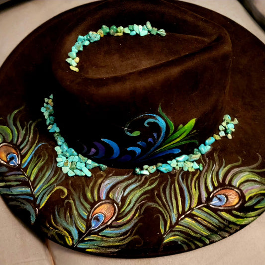 Hat - Hand Painted Felt with Turquoise Accent