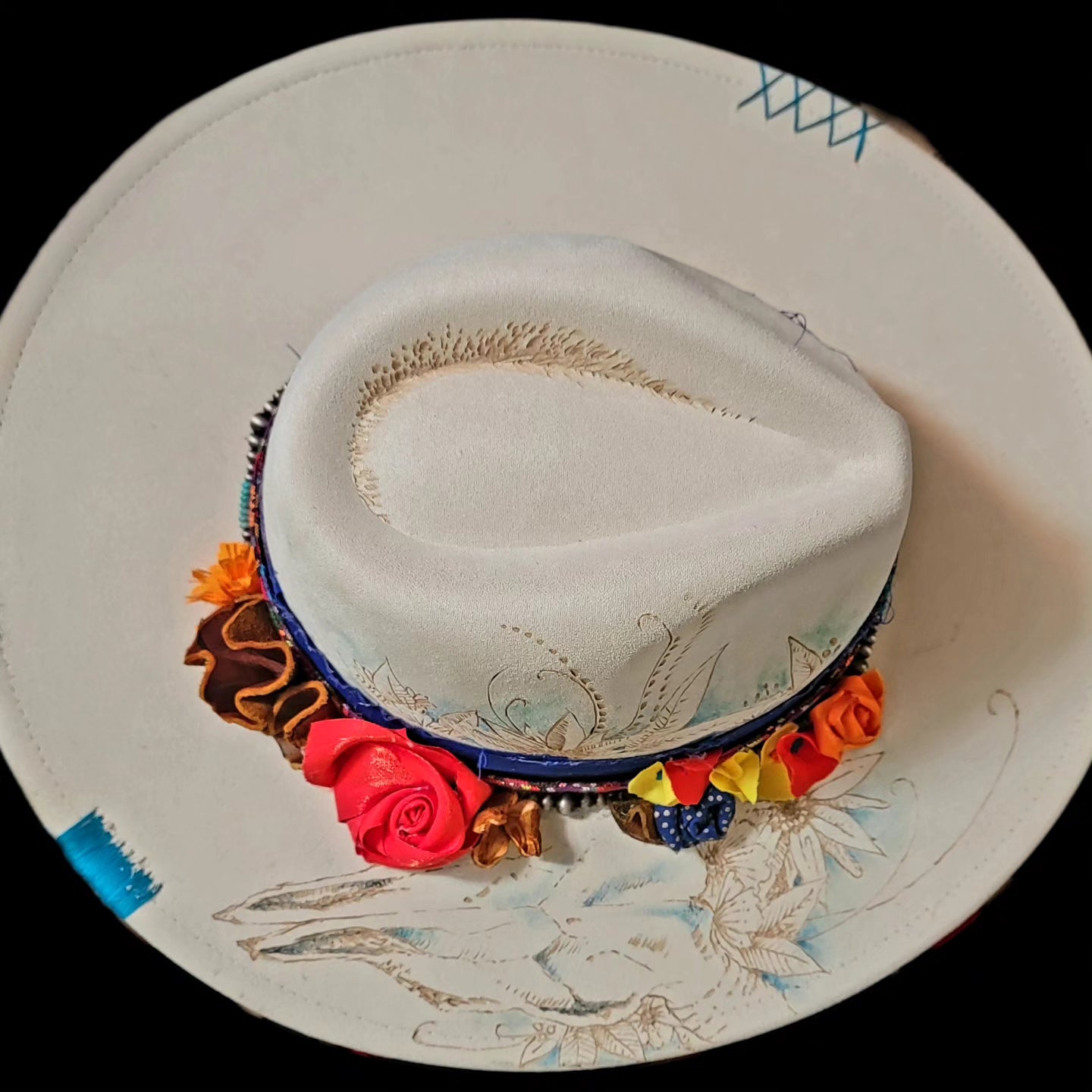 Hat- Hand Painted Felt with flowers