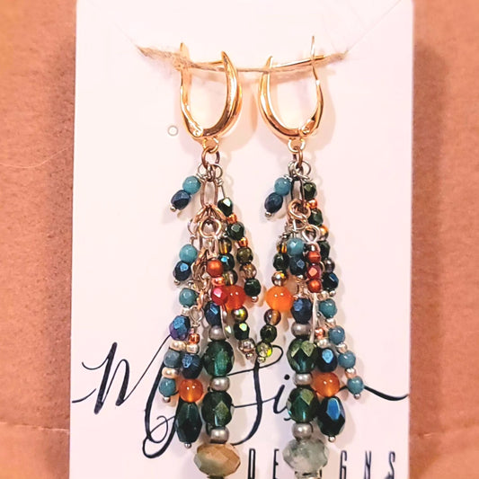 Earrings - Gold Clasps with Assortment of Gemstones and Metals