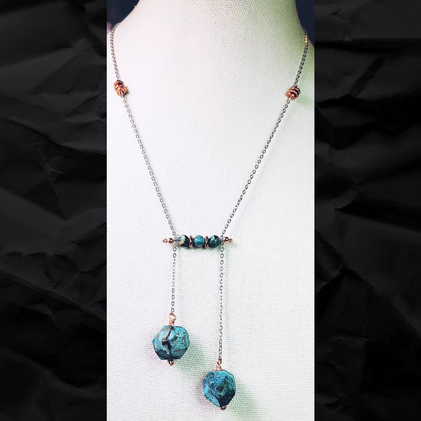 Necklace - Turquoise and Copper with silver chain