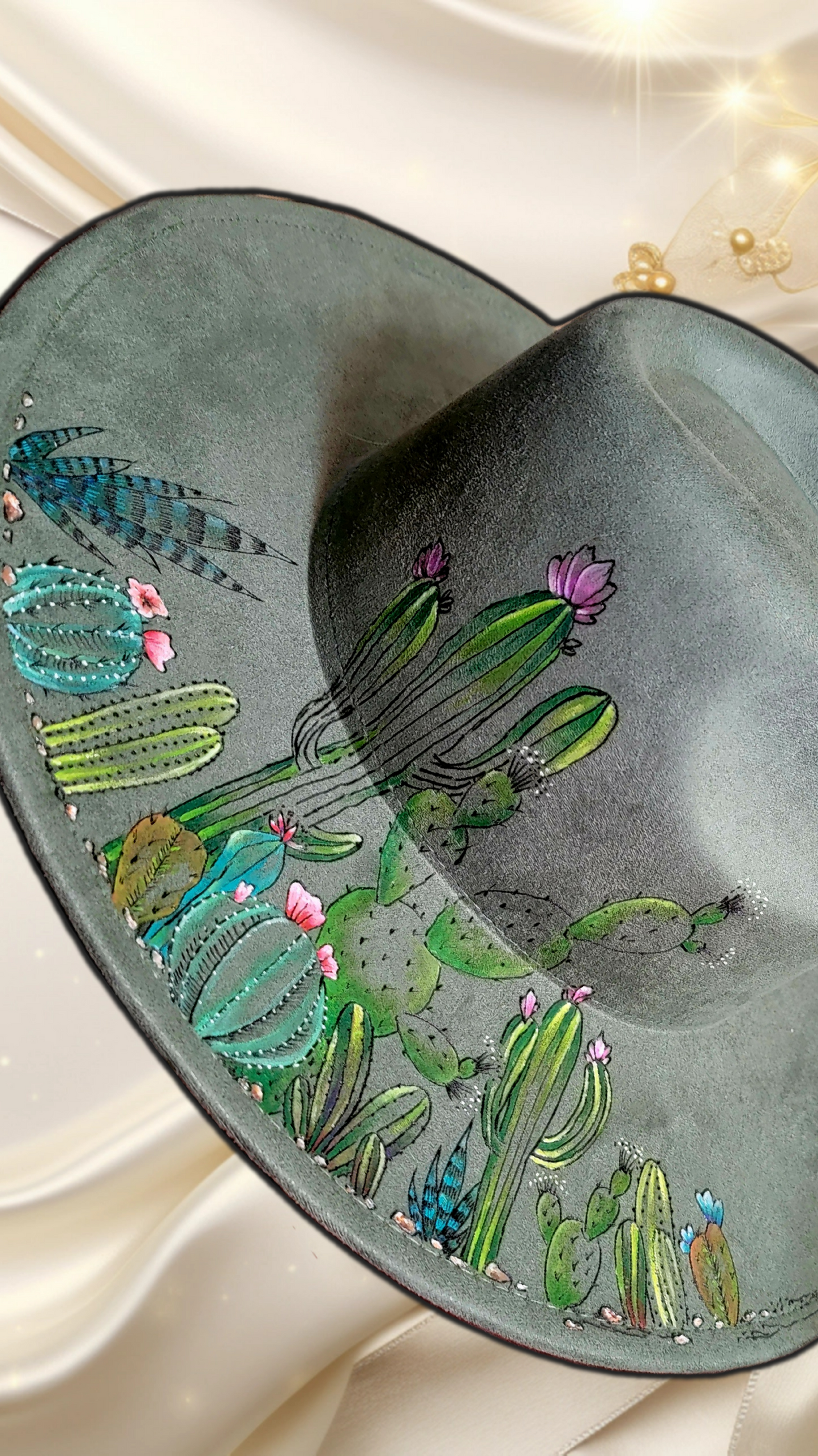 Hat - Green Hand Painted Felt Hat