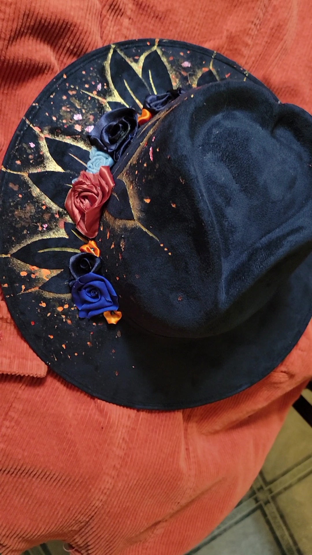 Hat - Hand painted Blue Felt Heart Top