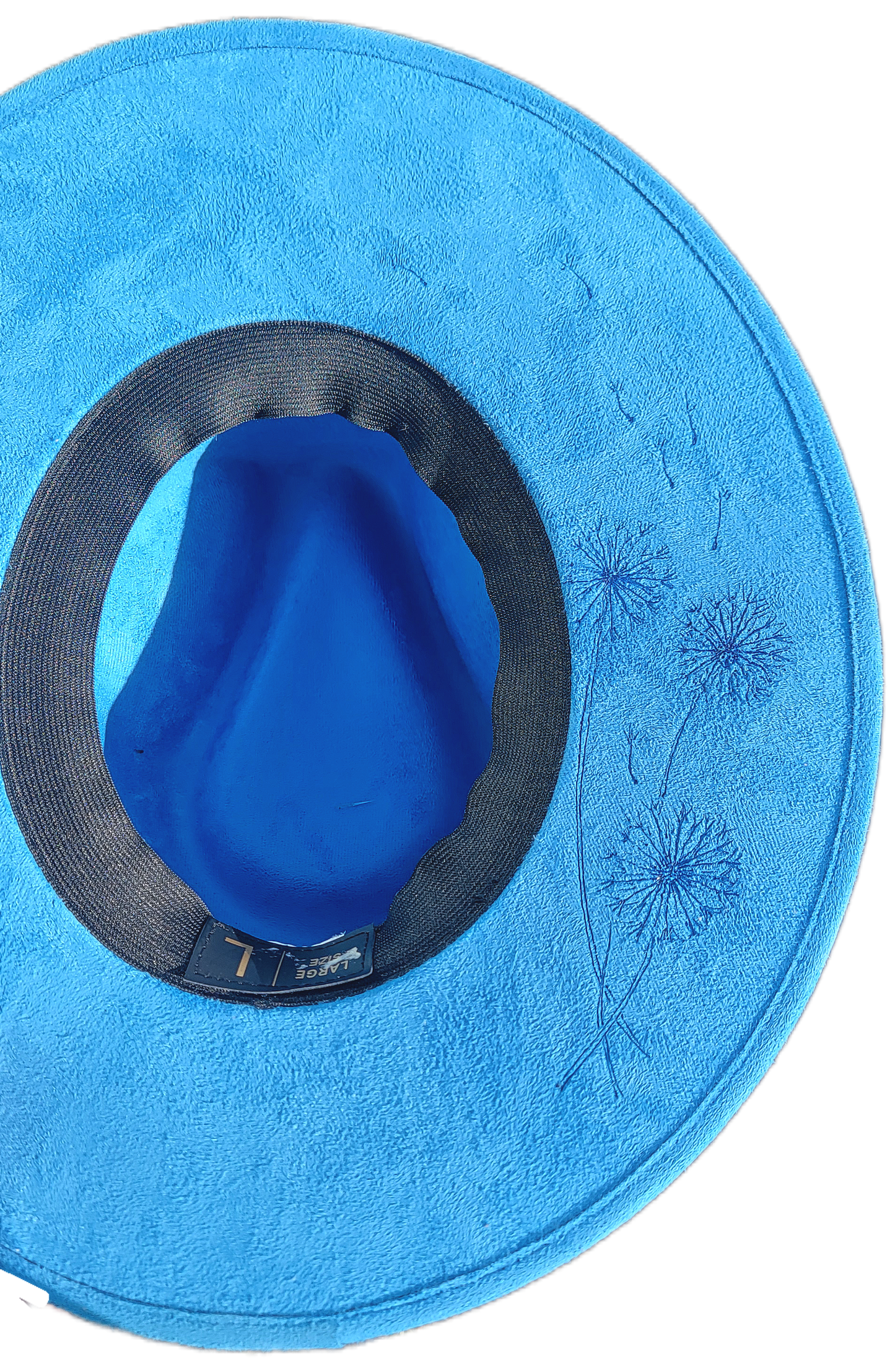 Hat - Sky Blue sued with Dandelions on bottom of brim