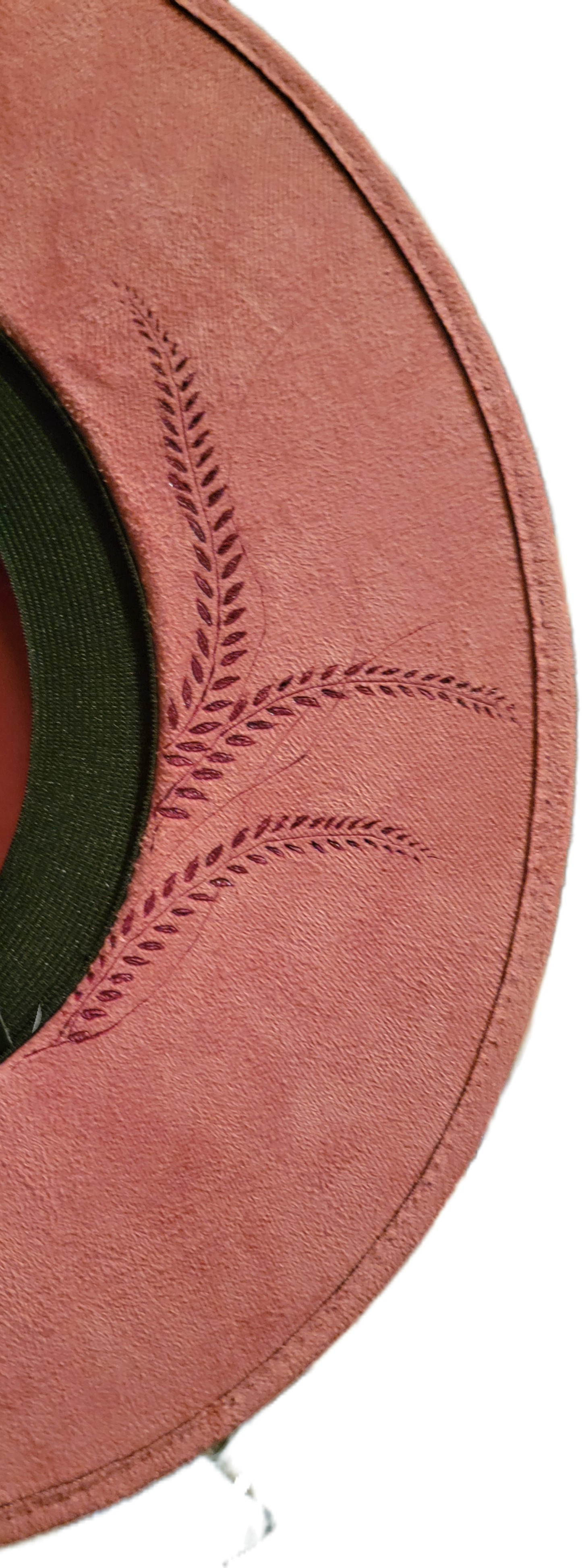 Hat - Pink Sued- Cow Skull and flowers on top, wheat on bottom