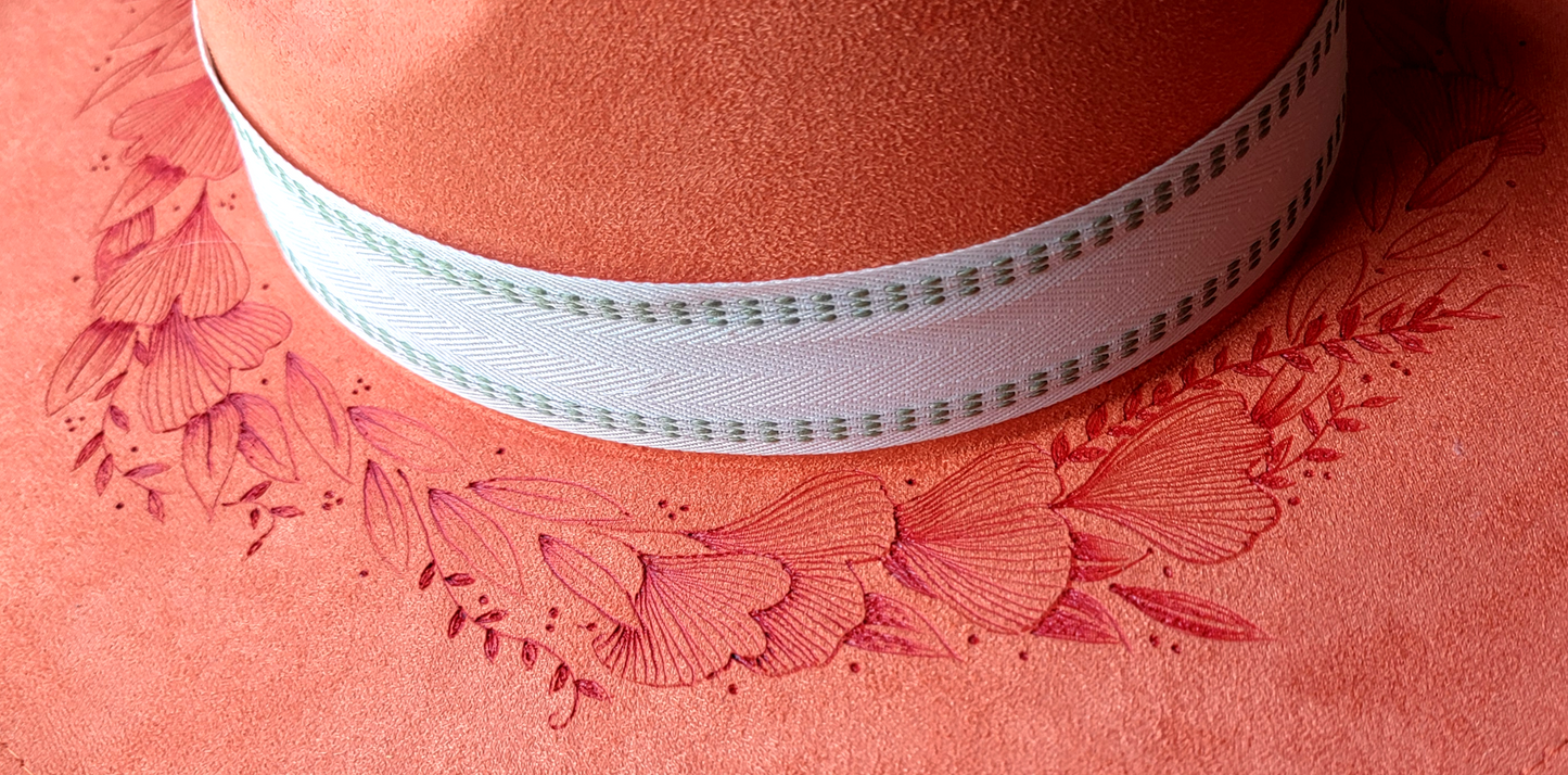Hat - Orange Sued with hand burned wreath
