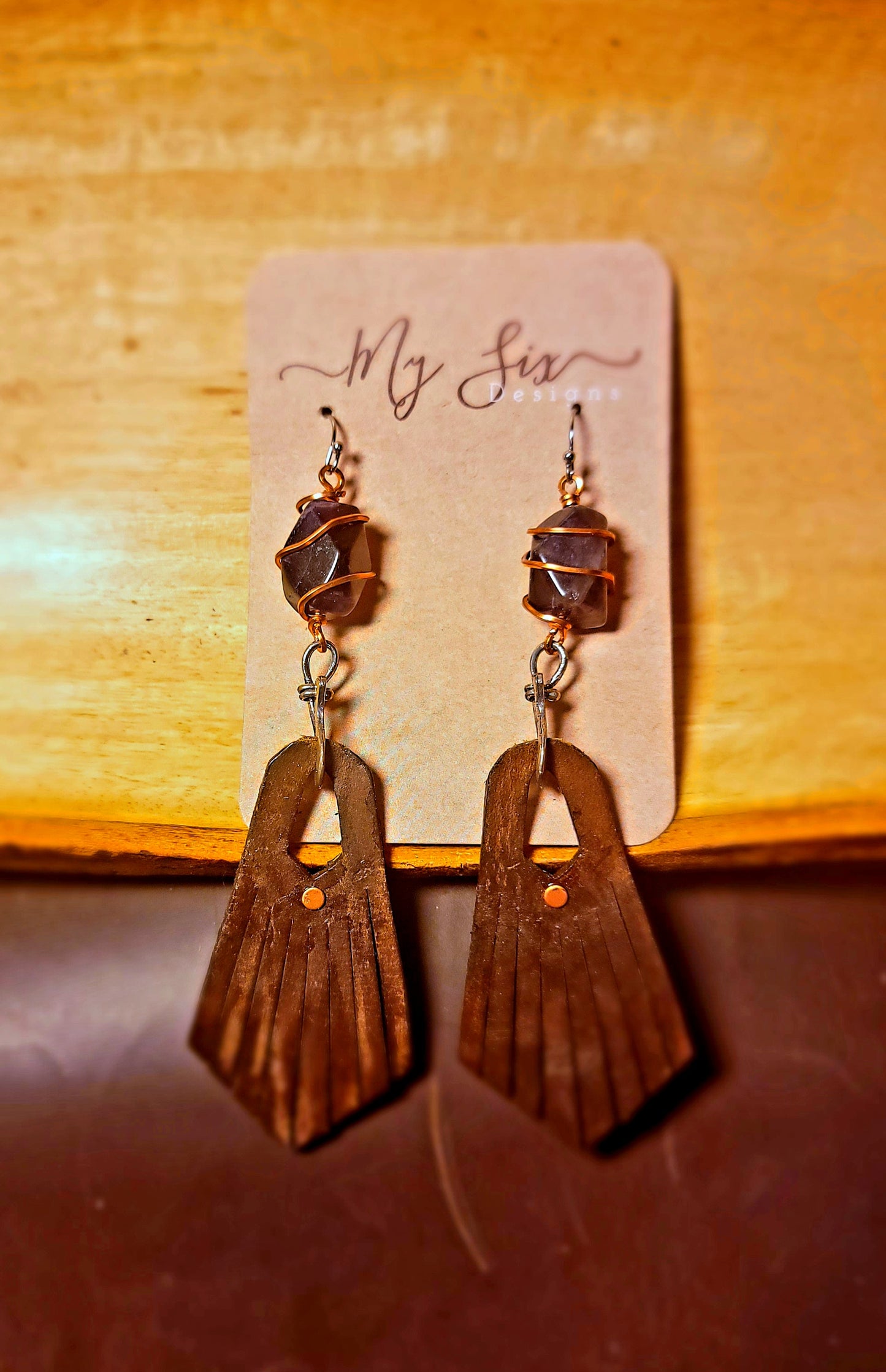 Earrings - Leather and Amethyst