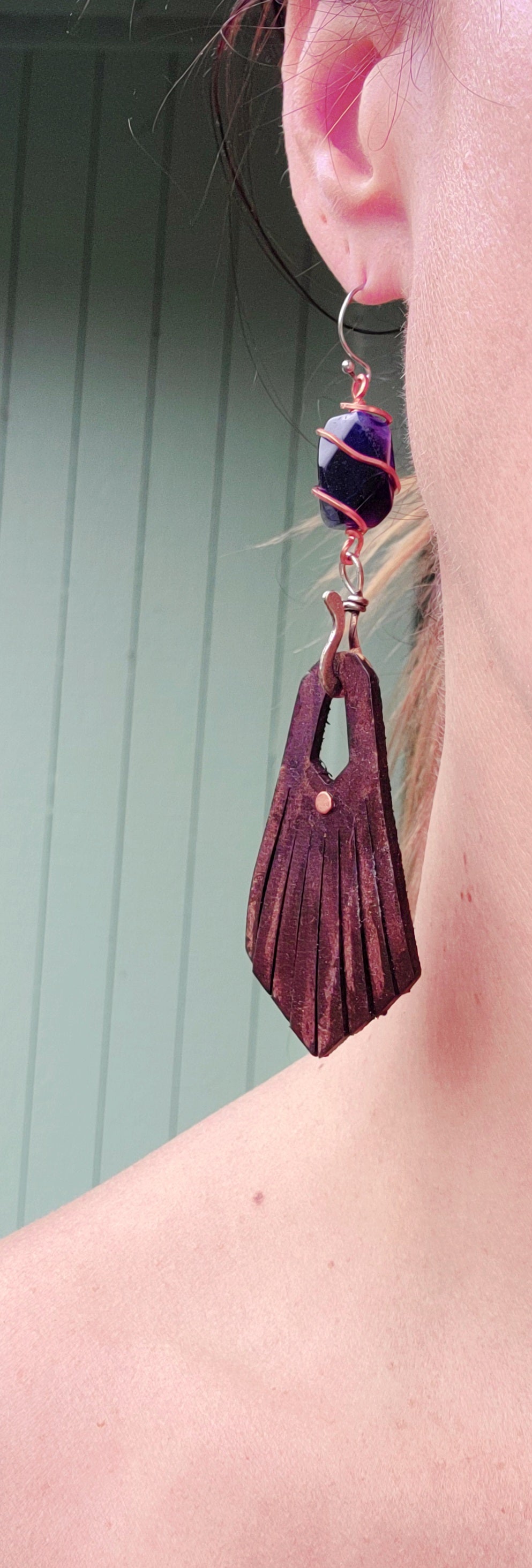 Earrings - Leather and Amethyst