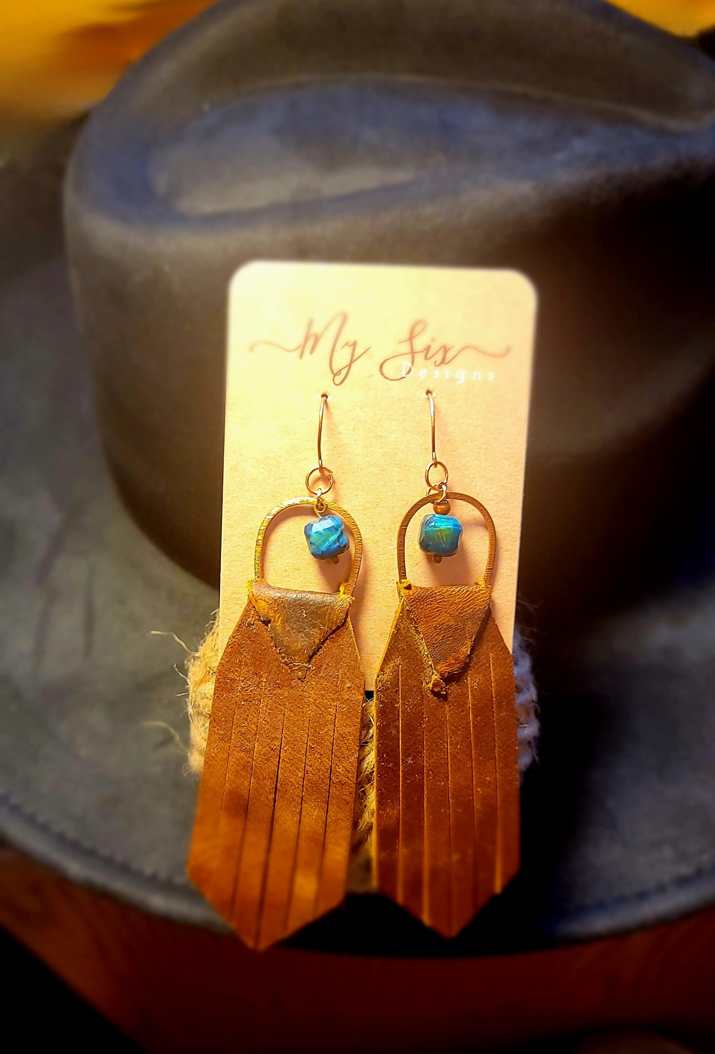 Earrings - Leather and Blue Tigers Eye