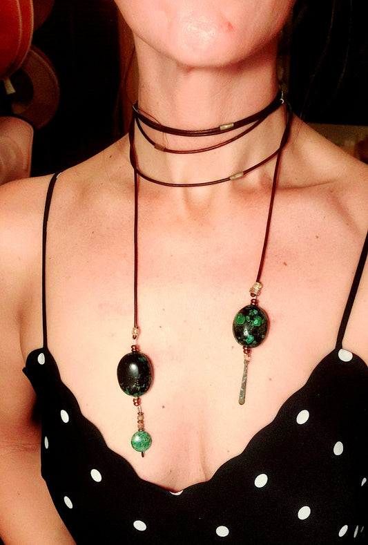 Necklace - Leather Rope and Turquoise Choker