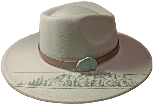 Hat & Hat Band - Felt with hand burned tree line