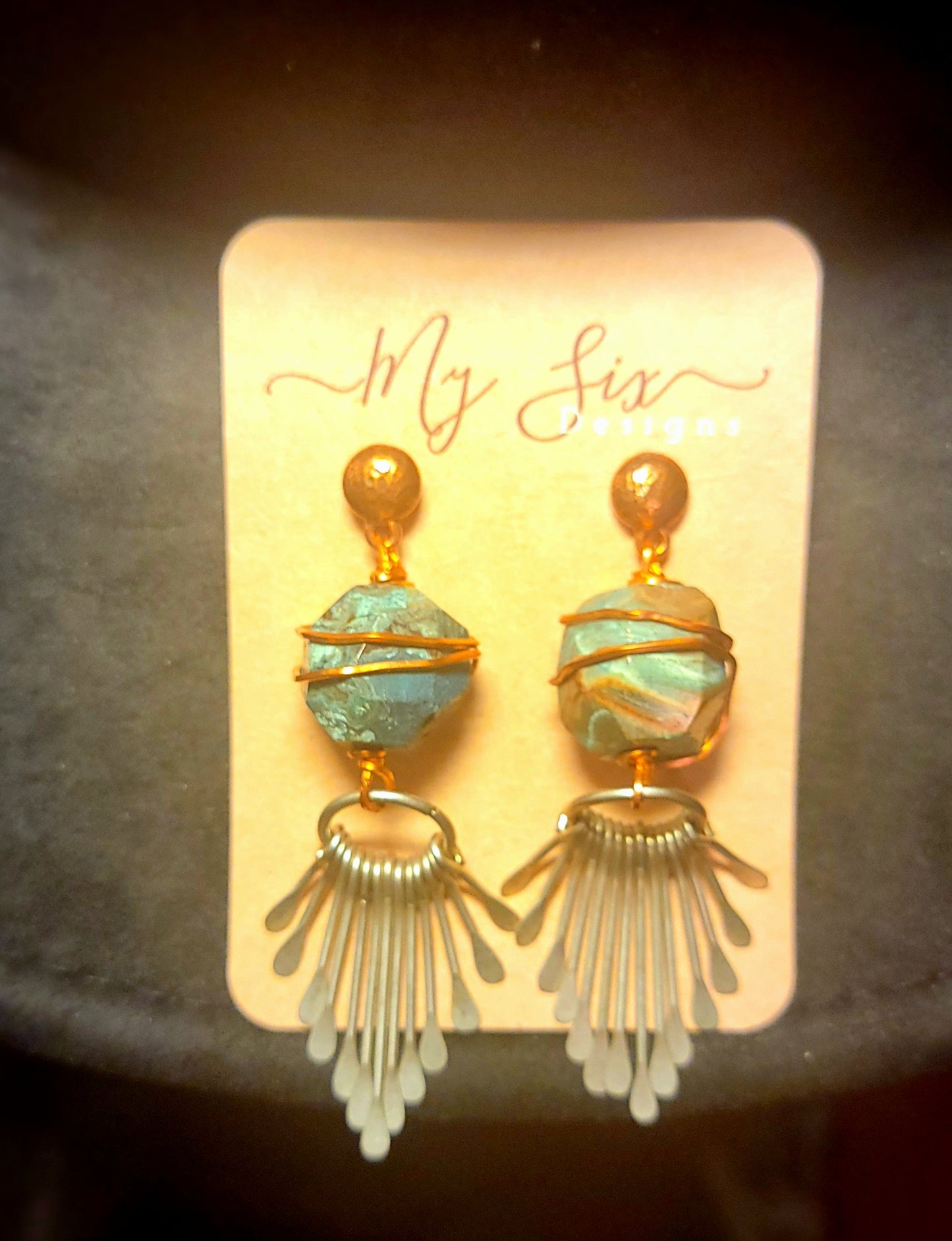 Earrings - Turquoise with Copper Studs and silver and Copper accents