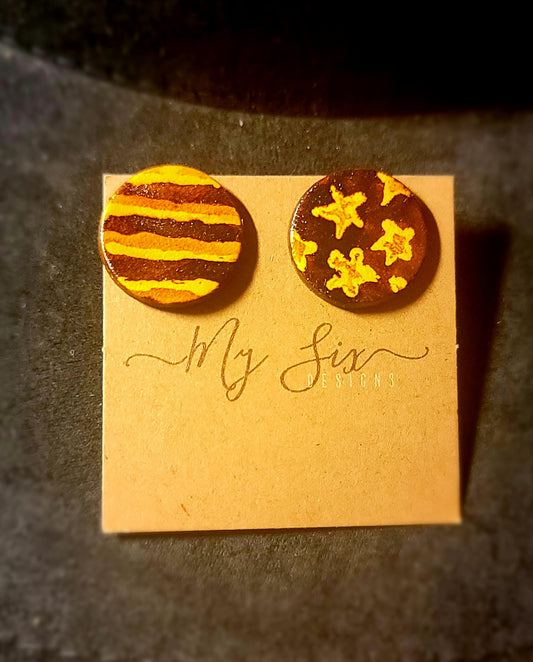 Earrings - Leather Stars and Stripes Studs