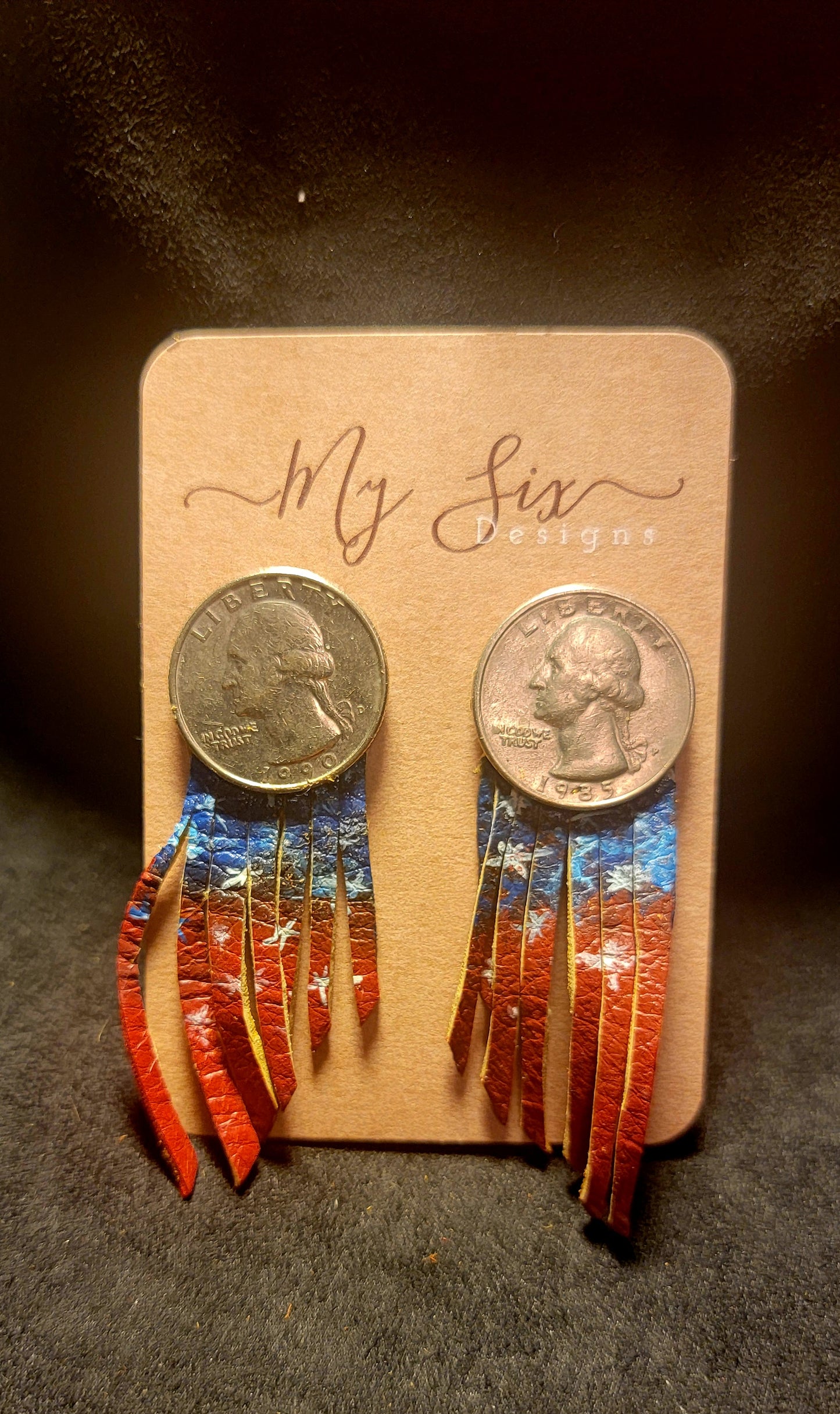 Earrings - Hand Painted Leather and Quarters