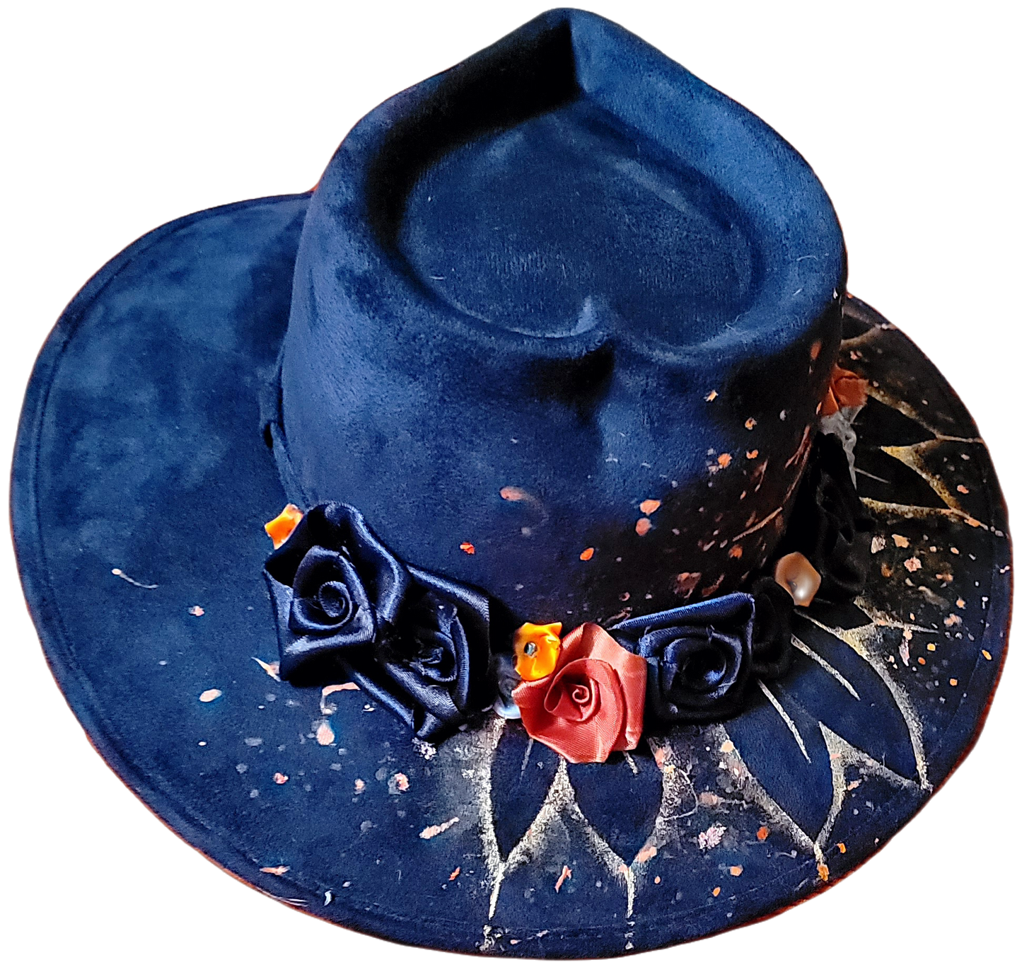 Hat - Hand painted Blue Felt Heart Top
