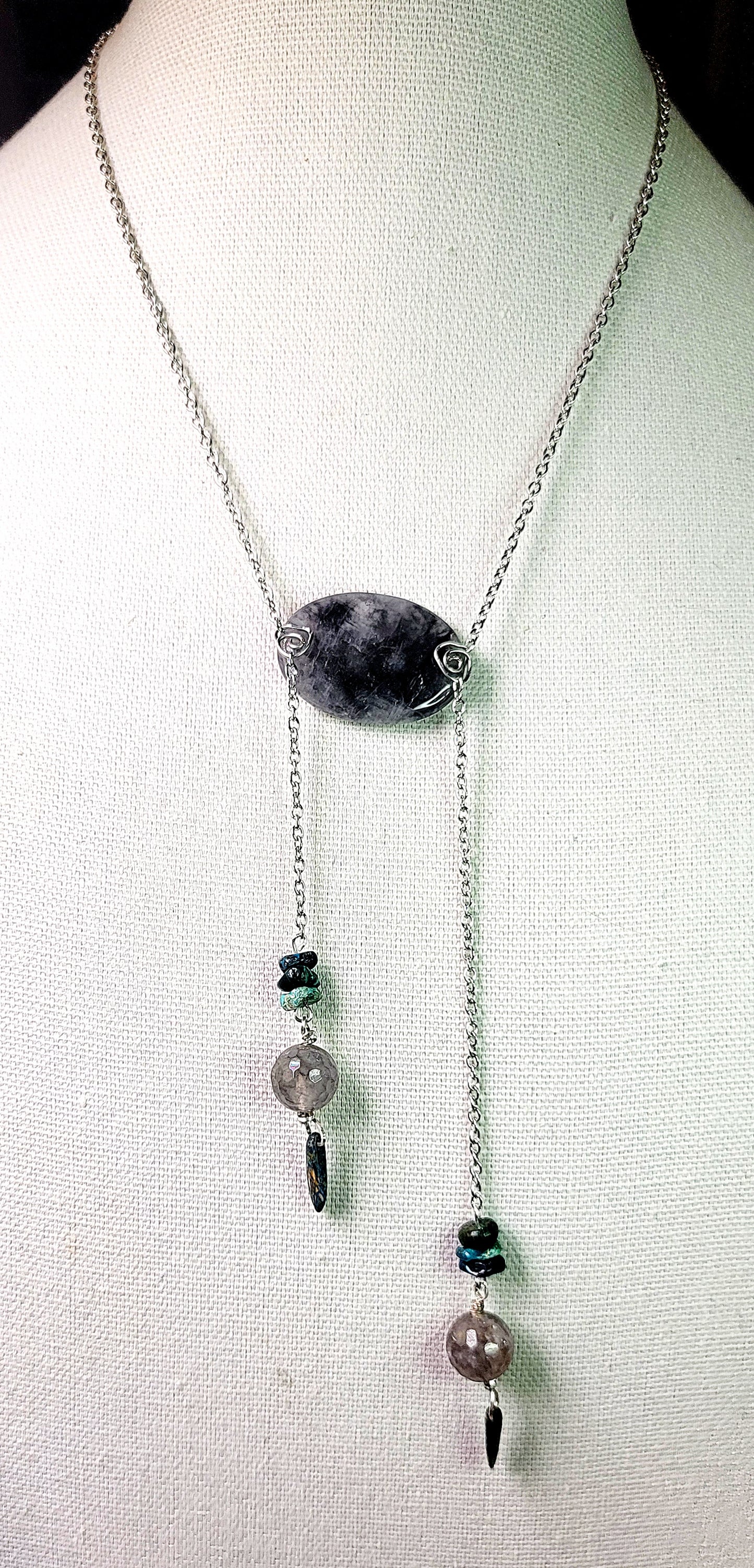 Necklace - Quartz and Turquoise with Silver chain