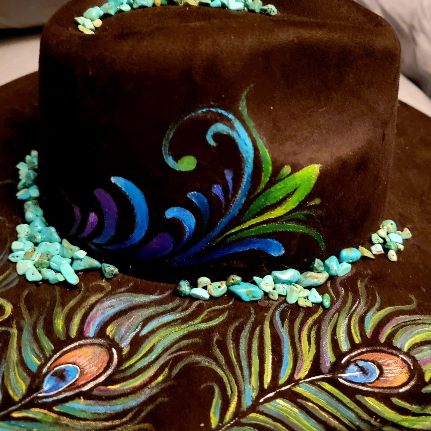 Hat - Hand Painted Felt with Turquoise Accent