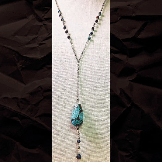 Necklace- Turquoise and silver beads with silver chain and adjustable length metal clasp