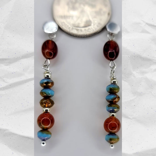 Earrings- Silver Studs with Czech Glass and Silver Accents