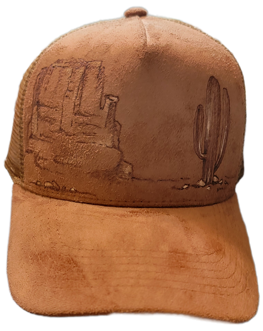 Trucker Hat- Camel Sued Desert scene