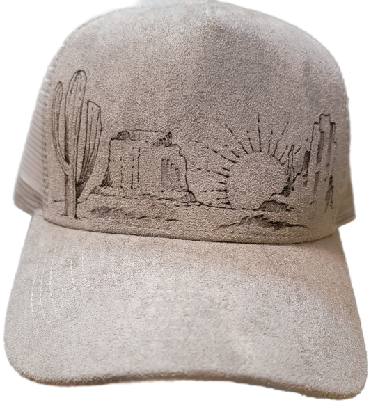 Trucker Hat- Grey Sued Desert scene