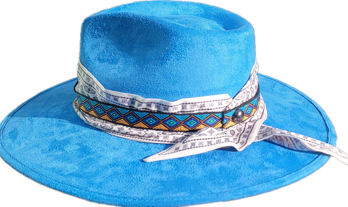 Hat - Sky Blue sued with Dandelions on bottom of brim