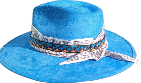 Hat - Sky Blue sued with Dandelions on bottom of brim